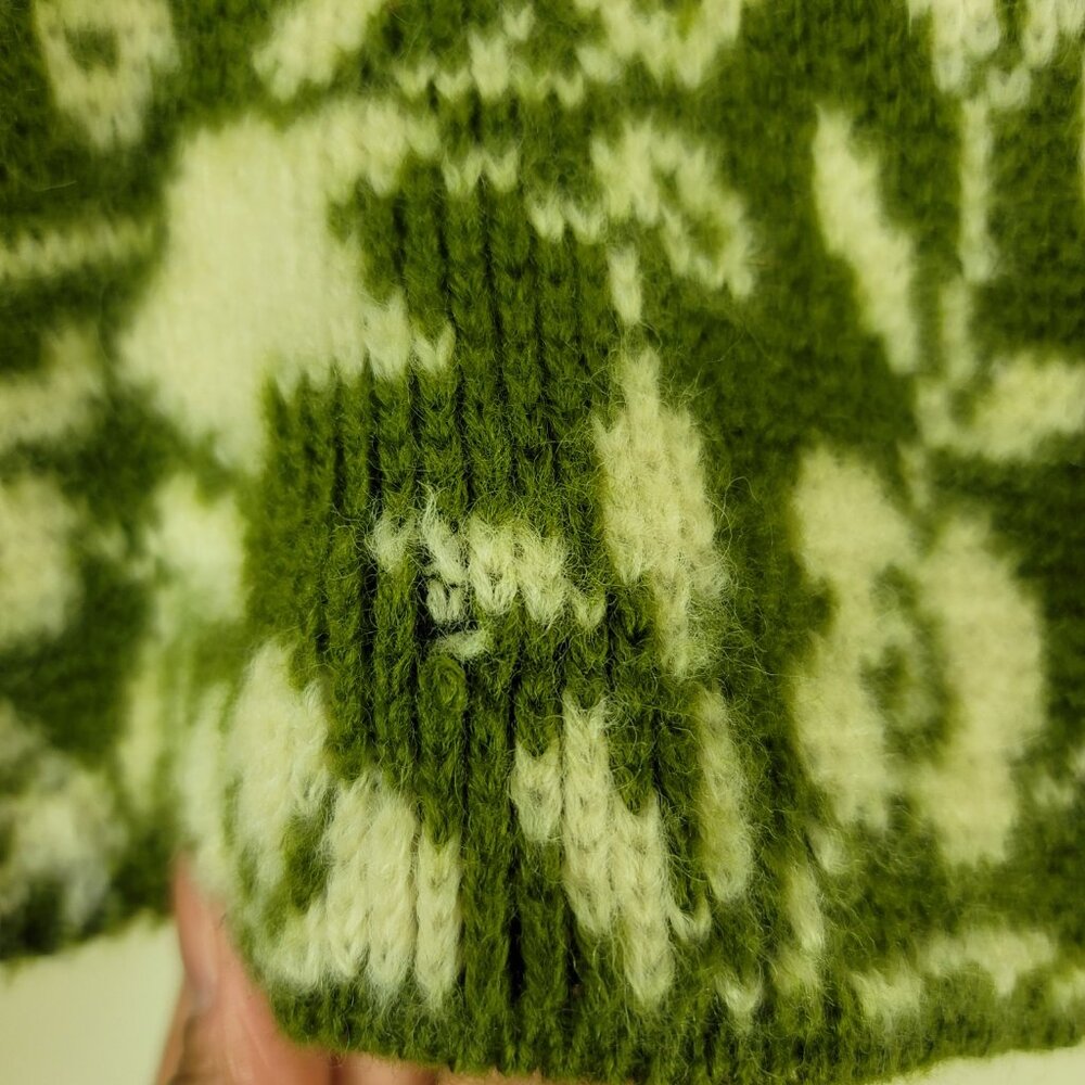 Vintage Catalina Jacquard Wool Cardigan Green Ivory Floral Women's XS - Picture 9 of 10